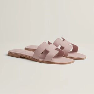 NEW Hermes Rose Pale Epsom Calfskin Oran Sandals